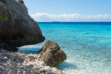 Rocks and clear water - swim paradise on tropical Curacao island, all seasons