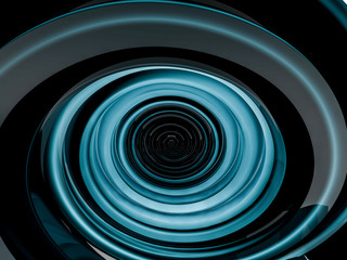 Abstract swirly blue shape on black background. 3D rendering