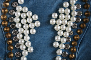 denim with studs, beads, stones background