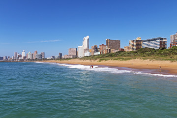 Coastal Landscape Beach Ocean Blue Sky and City Skyline