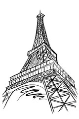 vector sketch of Eiffel tower, Paris, France. - obrazy, fototapety, plakaty