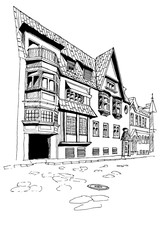 vector sketch of street scene in Kharkov, Ukraine.