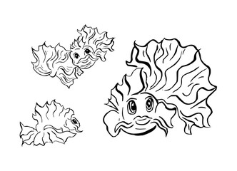 Sierlijke inkttekening van vissen