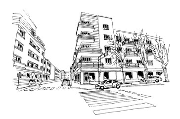 vector sketch of street scene in Zagreb, Croatia.