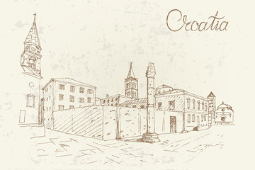 Obraz premium Vector sketch of church of St. Donat on the roman forum, Zadar, Croatia