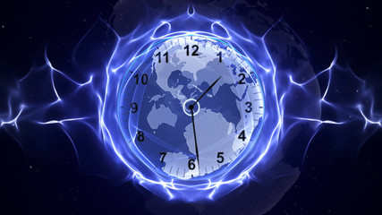 Clock and Earth in Fibers, Time Concept, Computer Graphics
