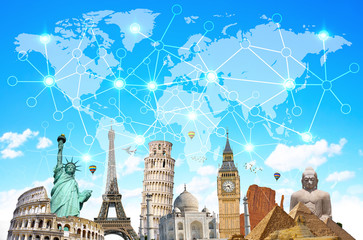 Famous landmarks of the world connected to each other