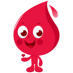 Cartoon blood drop. Blood donation concept character. Vector illustration