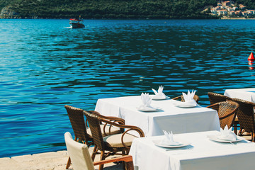 Scenic cafe table with sea view