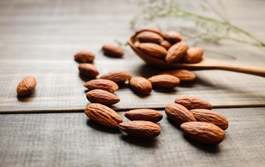 almonds on the wood table