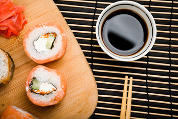 Sushi set served on a board