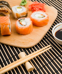 Sushi set served on a board