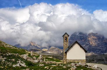 Mountain chapel in Dolomites, Italy
