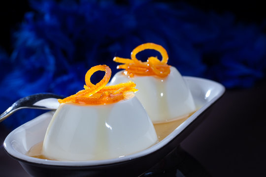 Italian dessert panna cotta with orrange