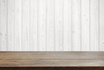 Wood table top and background of old wooden wall - can used for display or montage your products.