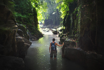 Journey and travel destination at waterfall Kanto Lampo, Bali,Indonesia