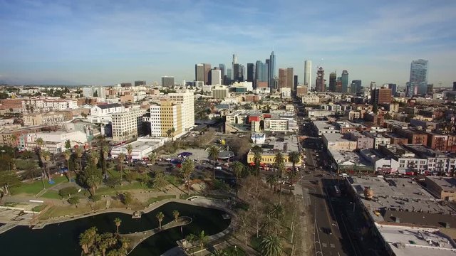 Los Angeles Downtown Cityscape Aerial 13 Buildings and Park