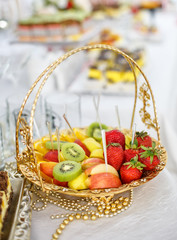 Beautifully decorated Banquet table with fresh fruit.
