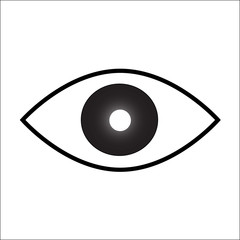 Black icon of eye isolated on white background. Vector illustration.