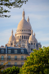 Famous Sacre Coeur Cathedral during spring time in Paris, France