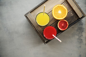 Fresh multicolored orange juice 
