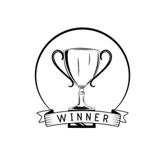 Winner retro emblem. Cup badge, triphy label. Vector illustration isolated on white