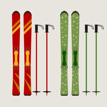 ski and ski sticks vector illustration