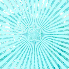 Sunburst Grunge Sun Rays Background Texture. Old retro paper with stain. Vintage poster light blue ray star burst background. Abstract sunbeams. Vector illustration