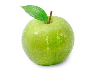 Green apple with water drop isolate on white
