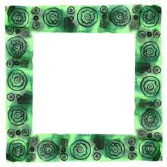 Hand painted watercolor square frame with silver ornament in boho style