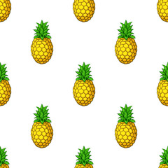 Vector illustration. Seamless pattern. Fresh tropical fruits pineapples. Healthy vegetarian food. Decoration for gift paper, prints for clothes, textiles, wallpapers