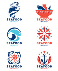 Fototapeta na wymiar Seafood restaurant and fish logo vector set design