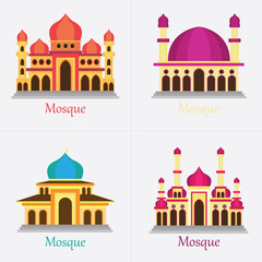 set of Islamic Mosque / Masjid for Muslim pray icon. vector illustration