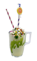 Marshmallow candy milk and ice cream shake