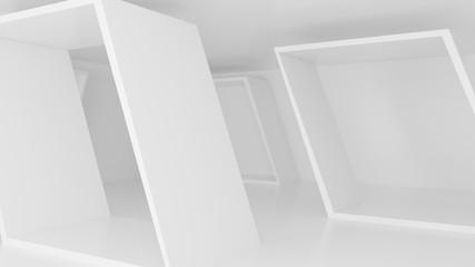 Abstract white beveled cubes, 3 d render