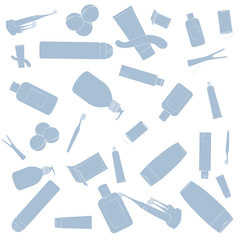 Bath cosmetics pattern. Pink images, white background. Vector.