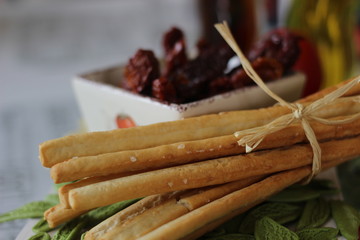 italian food, dried tomato, grissini, italian starter, italian snack, salted sticks, italian salted sticks, 