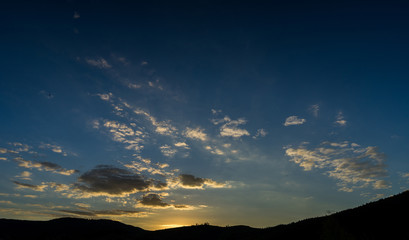 Silhouette forest landscape countryside. The sun sets