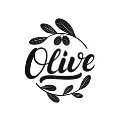 Olive hand written lettering logo, label, badge or emblem.