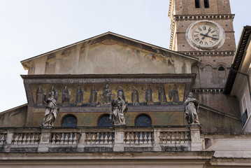 Fototapeta na wymiar Detail of the Roman Basilica in Piazza di Santa Maria in Trastevere. Rome Italy