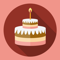Birthday cake flat icon with long shadow