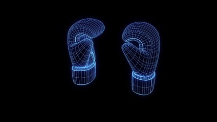 Boxing Gloves in Hologram Wireframe. Nice 3D Rendering
