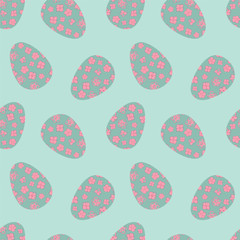 Seamless pattern with Easter eggs in blue and pink colors. Vector illustration 