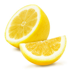 Juicy yellow lemon sections isolated on a white background