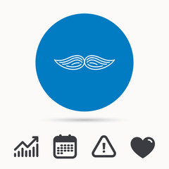 Mustache icon. Hipster symbol. Gentleman sign. Calendar, attention sign and growth chart. Button with web icon. Vector