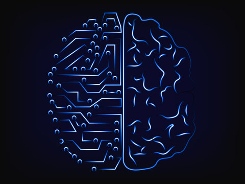 artificial intelligence and the human mind, vector brain design