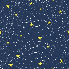 Fototapeta premium Vector seamless pattern. Snowfall and stars in the sky