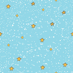 Vector seamless pattern. Snowfall and stars in the sky