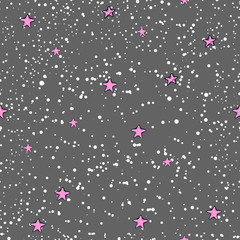 Vector seamless pattern. Snowfall and stars in the sky