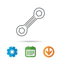 Spanner tool icon. Repairing service sign. Calendar, cogwheel and download arrow signs. Colored flat web icons. Vector